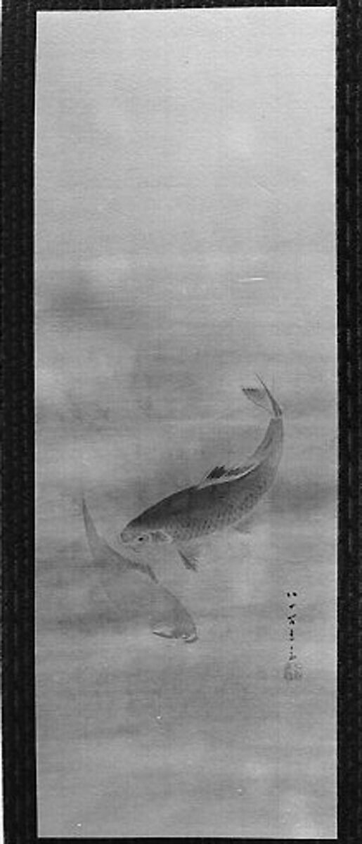 Two Carp, Kikuchi Yōsai (Japanese, 1788–1878), Hanging scroll; ink and color on silk, Japan 