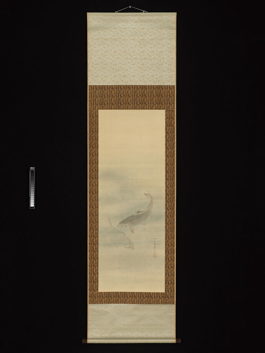 Two Carp, Kikuchi Yōsai (Japanese, 1788–1878), Hanging scroll; ink and color on silk, Japan