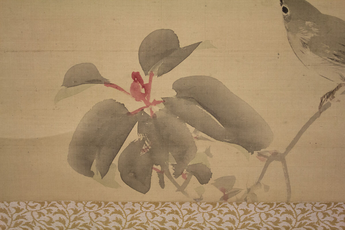 Bird on a Branch, Attributed to Shiokawa Bunrin (Japanese, 1808–1877), Hanging scroll; ink and color on silk, Japan