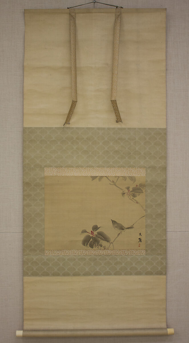 Bird on a Branch, Attributed to Shiokawa Bunrin (Japanese, 1808–1877), Hanging scroll; ink and color on silk, Japan