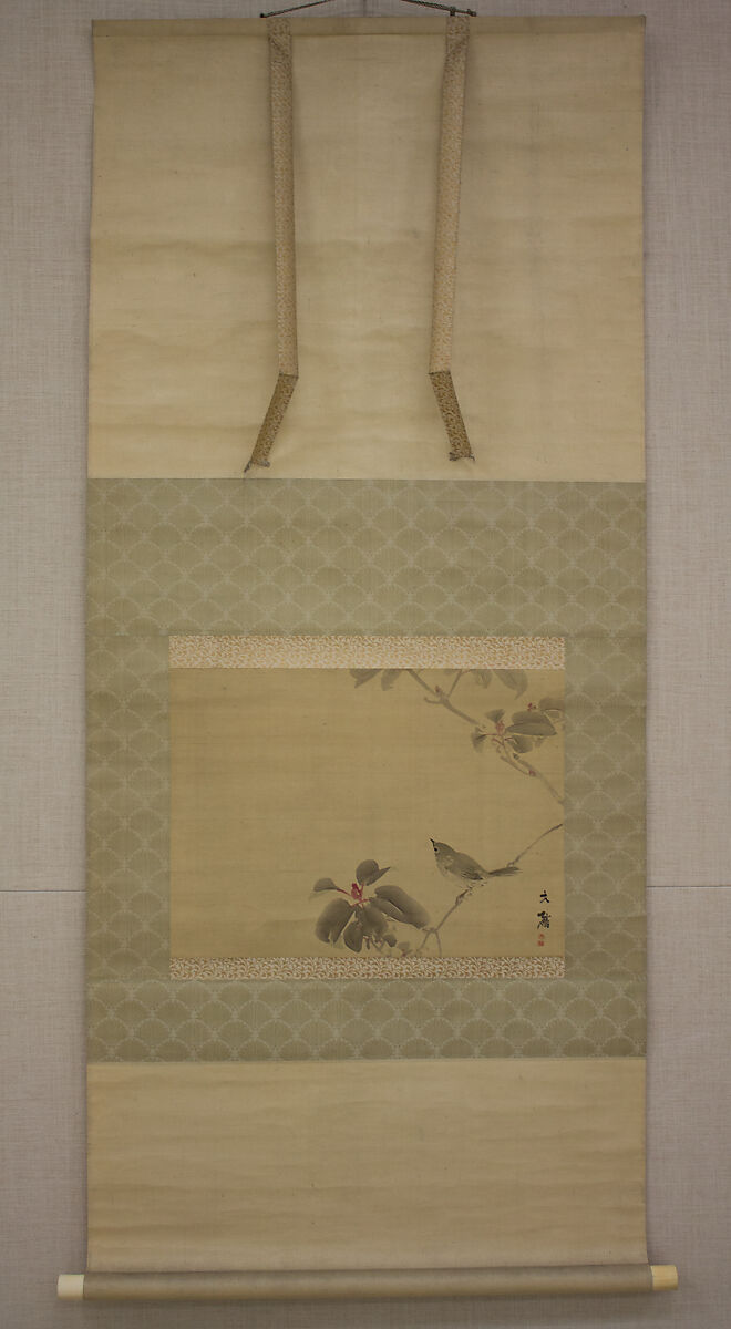 Bird on a Branch, Attributed to Shiokawa Bunrin (Japanese, 1808–1877), Hanging scroll; ink and color on silk, Japan