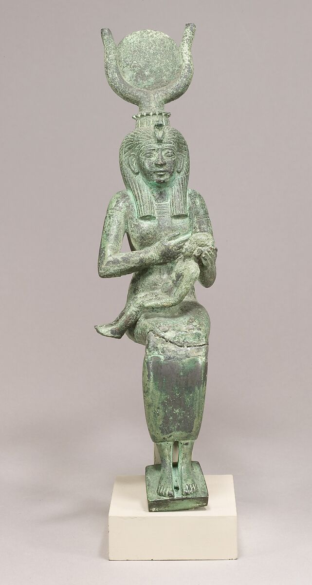 Statuette, Isis, Horus, Bronze or copper alloy 