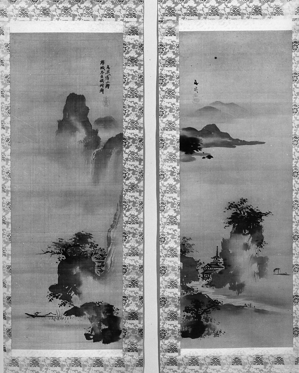 River Gorge with Waterfall, Attributed to Tani Bunchō (Japanese, 1763–1840), Hanging scroll; ink on silk, Japan