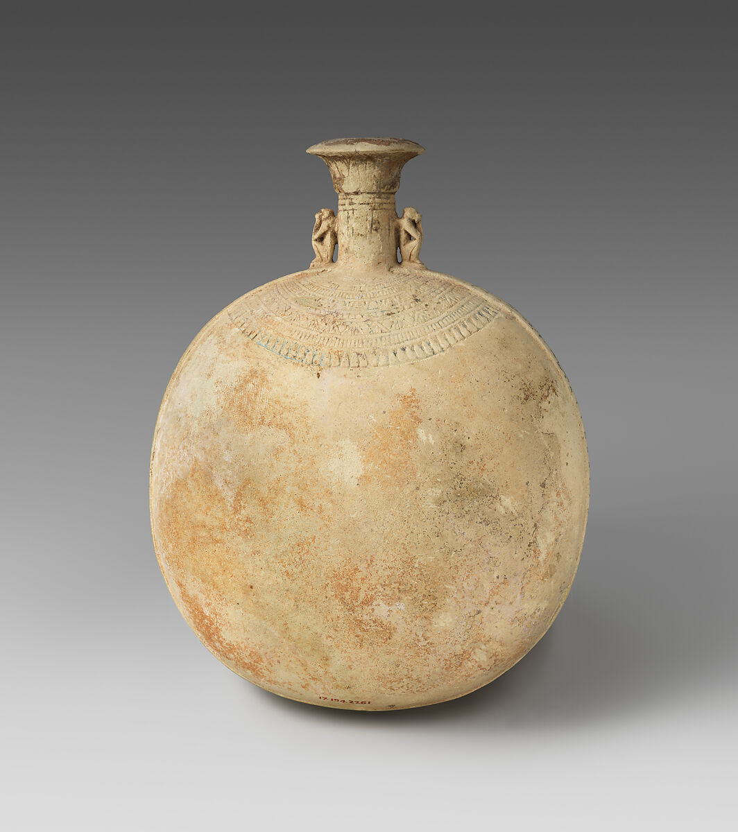 Lentoid Bottle ("New Year's Bottle"), Faience