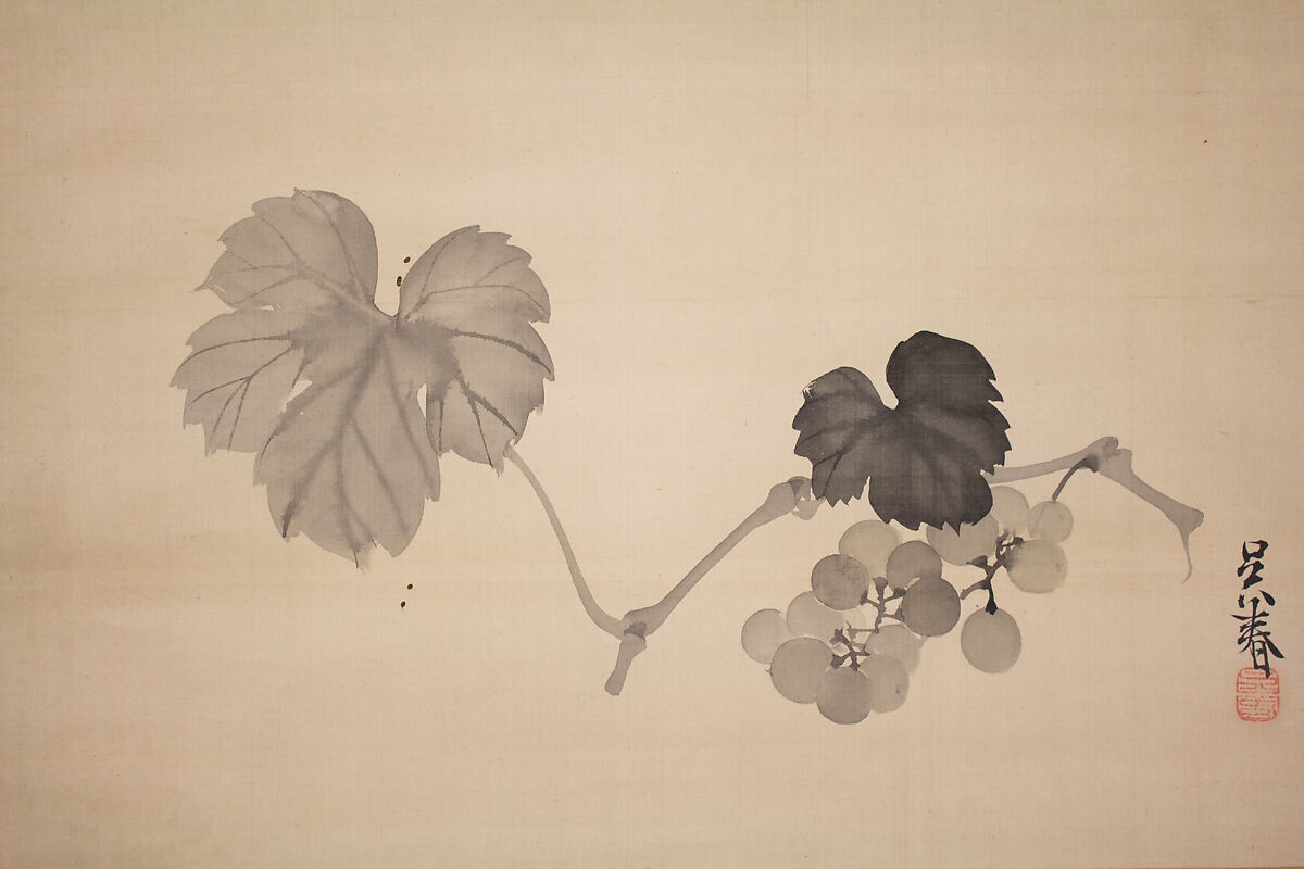 Grapevine, Matsumura Goshun (Japanese, 1752–1811), Hanging scroll; ink on silk, Japan