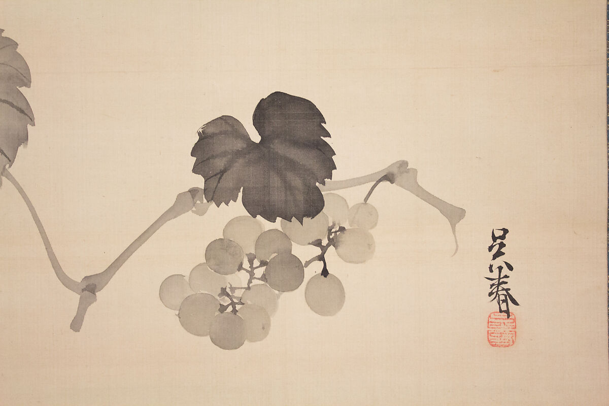 Grapevine, Matsumura Goshun (Japanese, 1752–1811), Hanging scroll; ink on silk, Japan