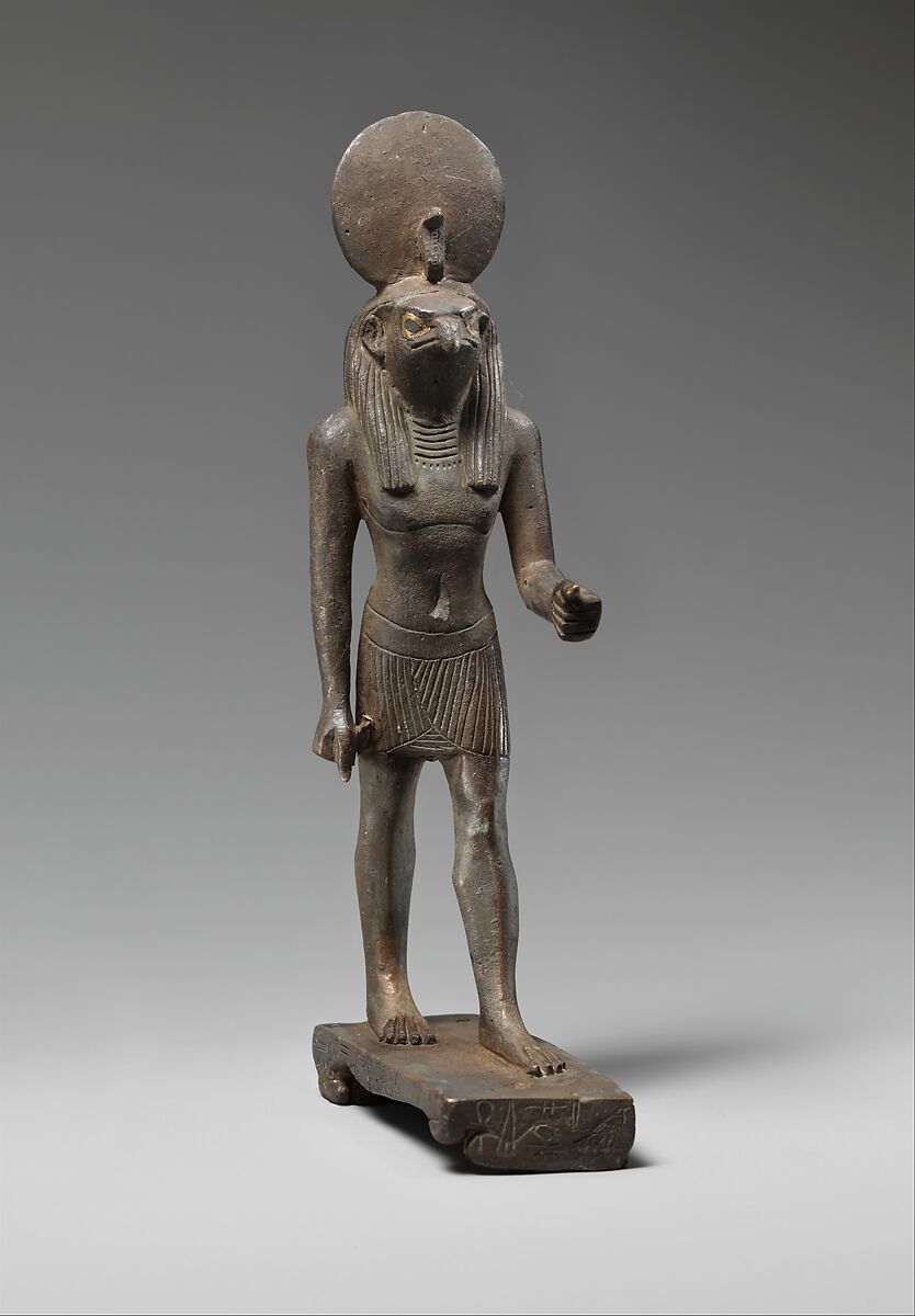 Statuette of Horus, lord of Sekhem (Letopolis), Bronze, arsenical copper, gold sheet 