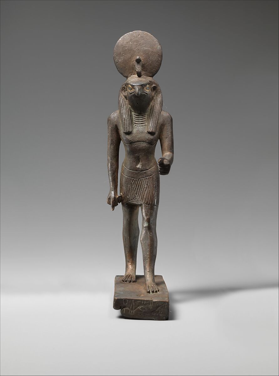 Statuette of Horus, lord of Sekhem (Letopolis), Bronze, arsenical copper, gold sheet