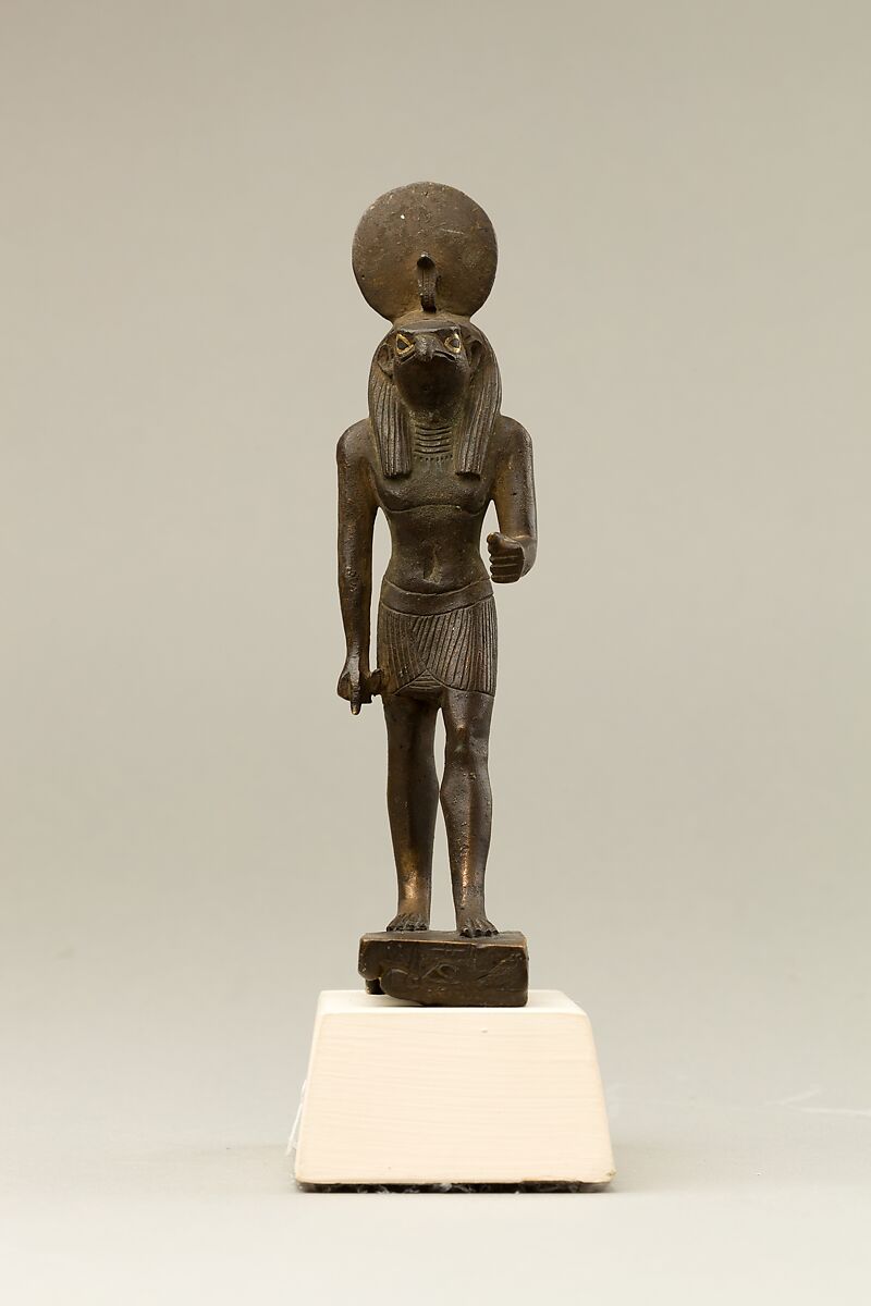 Statuette of Horus, lord of Sekhem (Letopolis), Bronze, arsenical copper, gold sheet