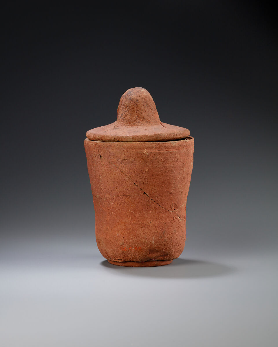 Canopic jar with human head, Pottery, paint