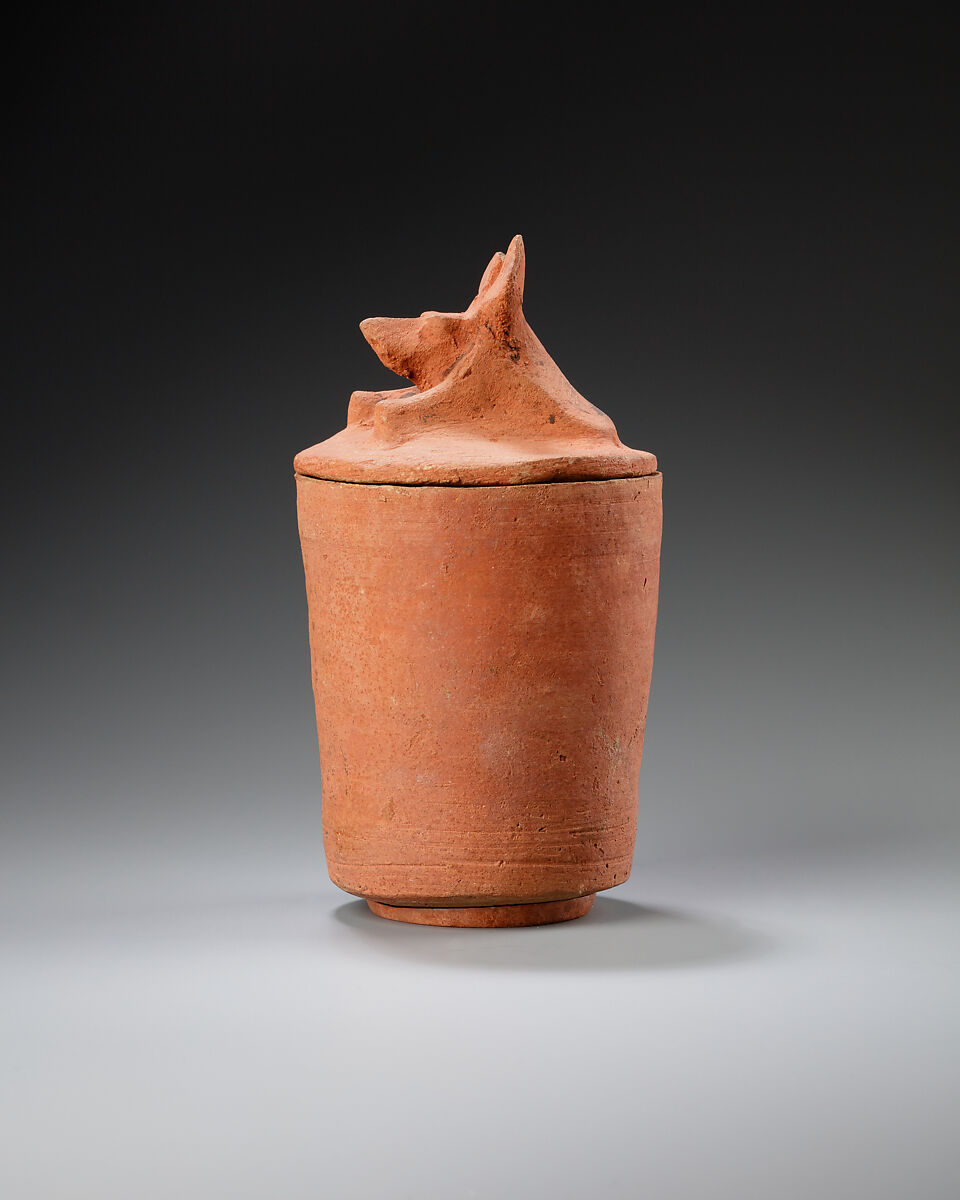 Canopic jar with jackal head, Pottery, paint