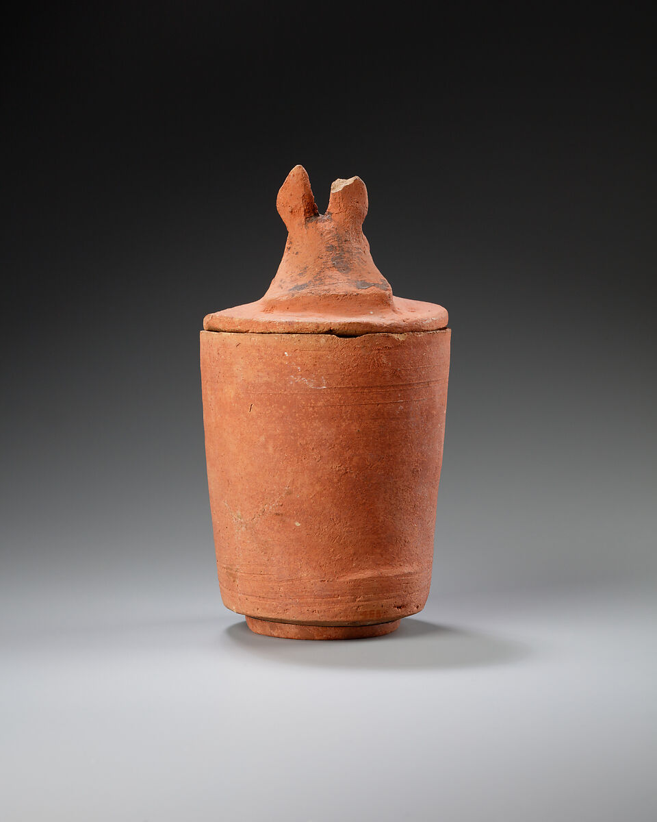 Canopic jar with jackal head, Pottery, paint