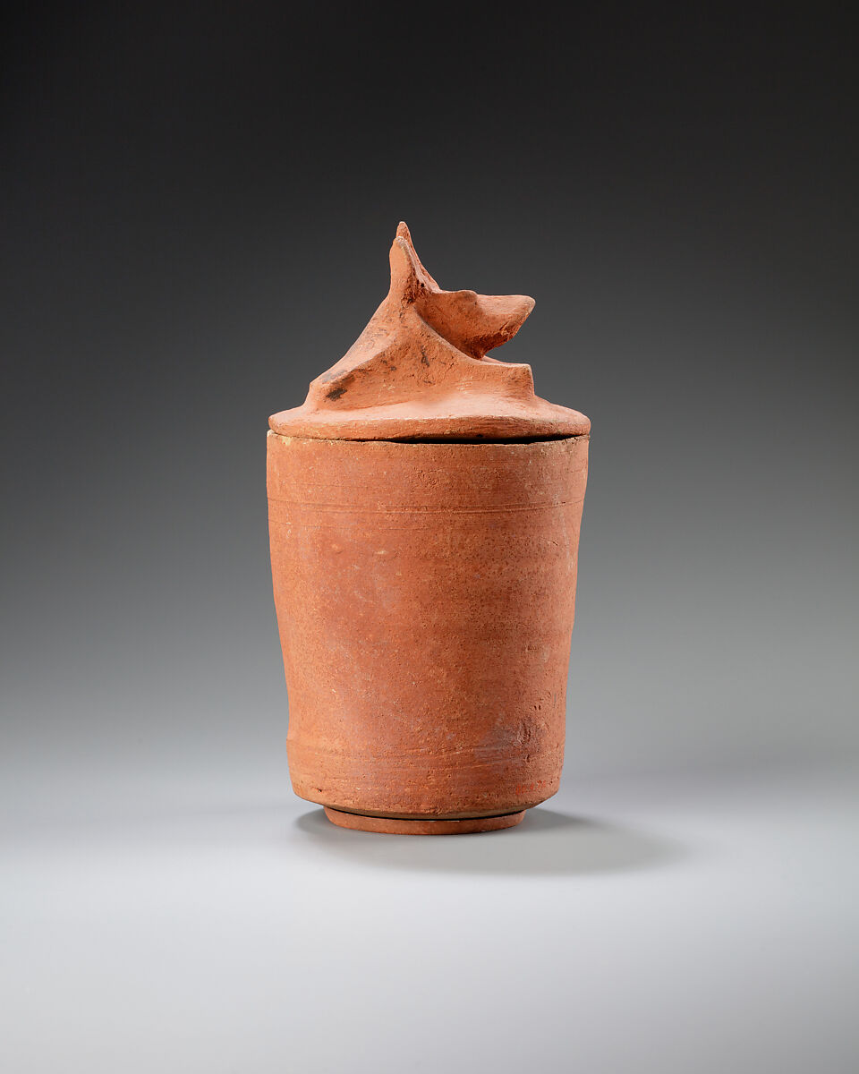 Canopic jar with jackal head, Pottery, paint