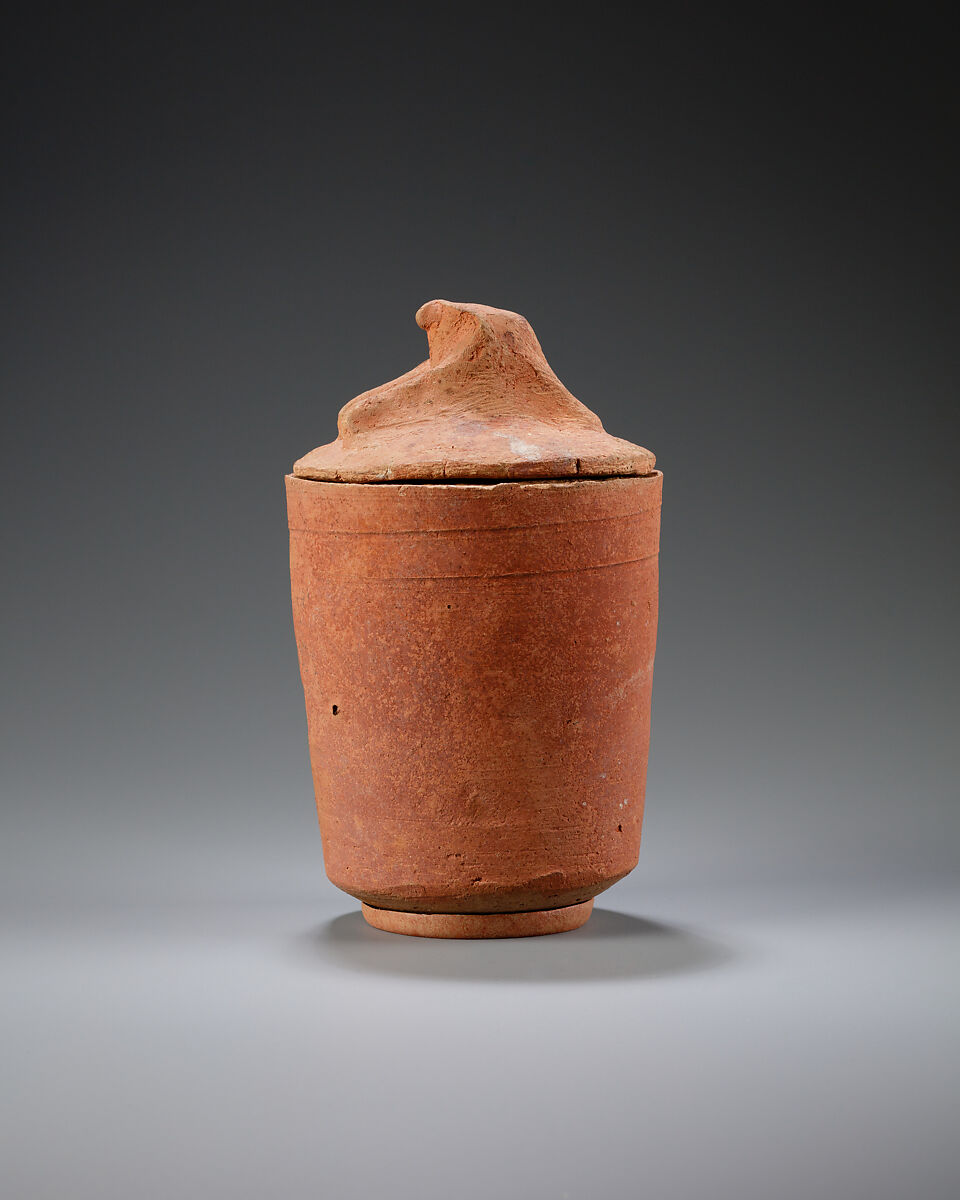 Canopic jar with falcon head, Pottery, paint