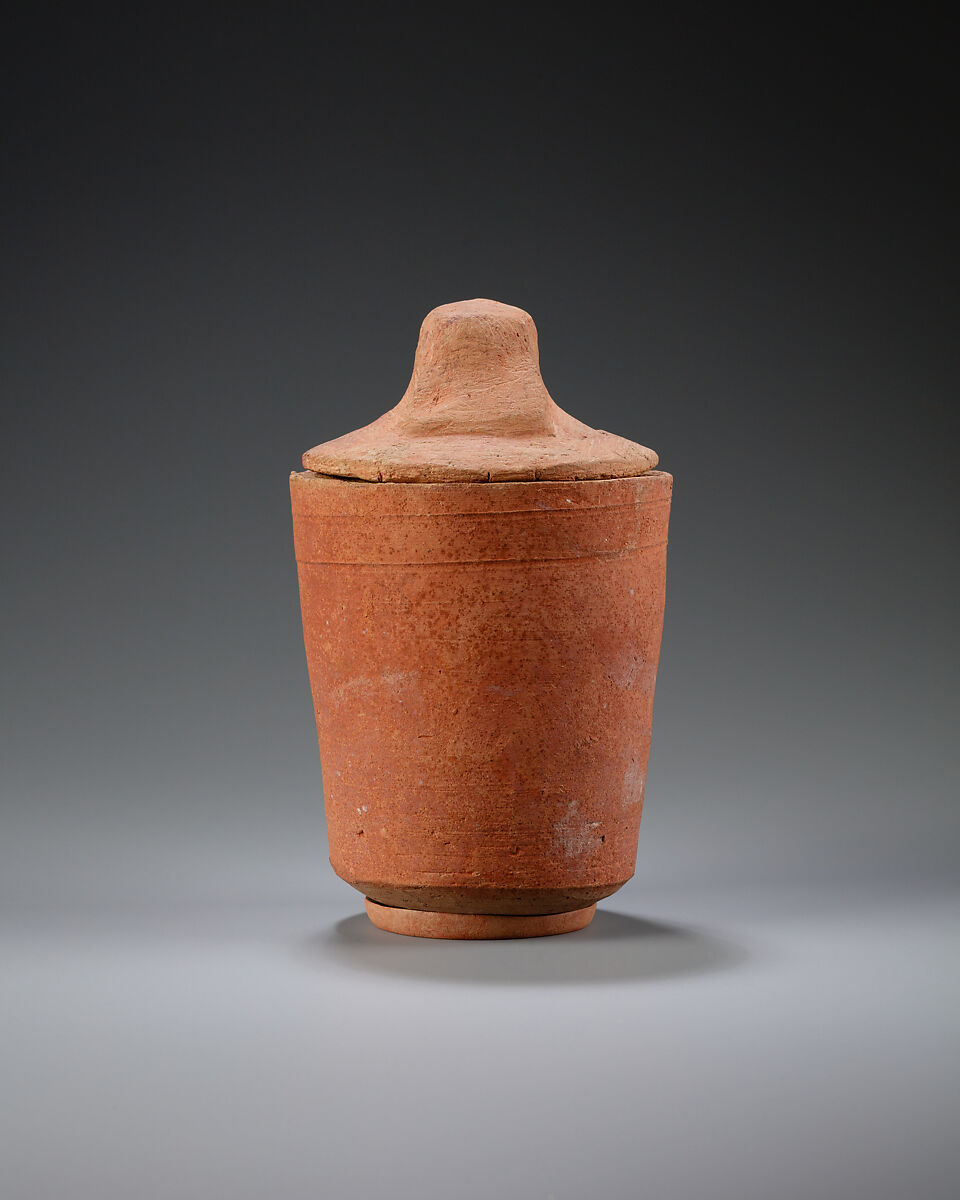 Canopic jar with falcon head, Pottery, paint