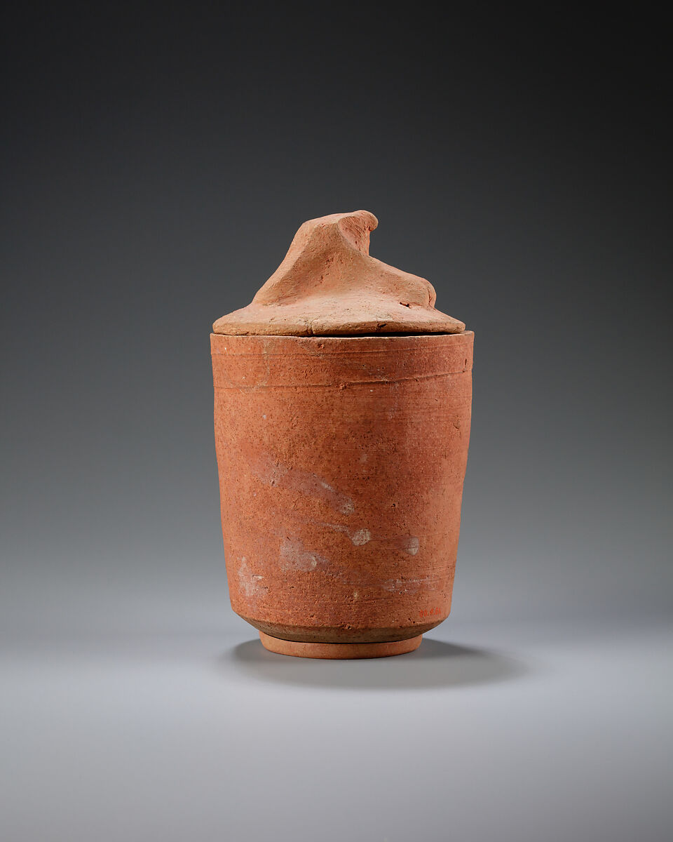 Canopic jar with falcon head, Pottery, paint
