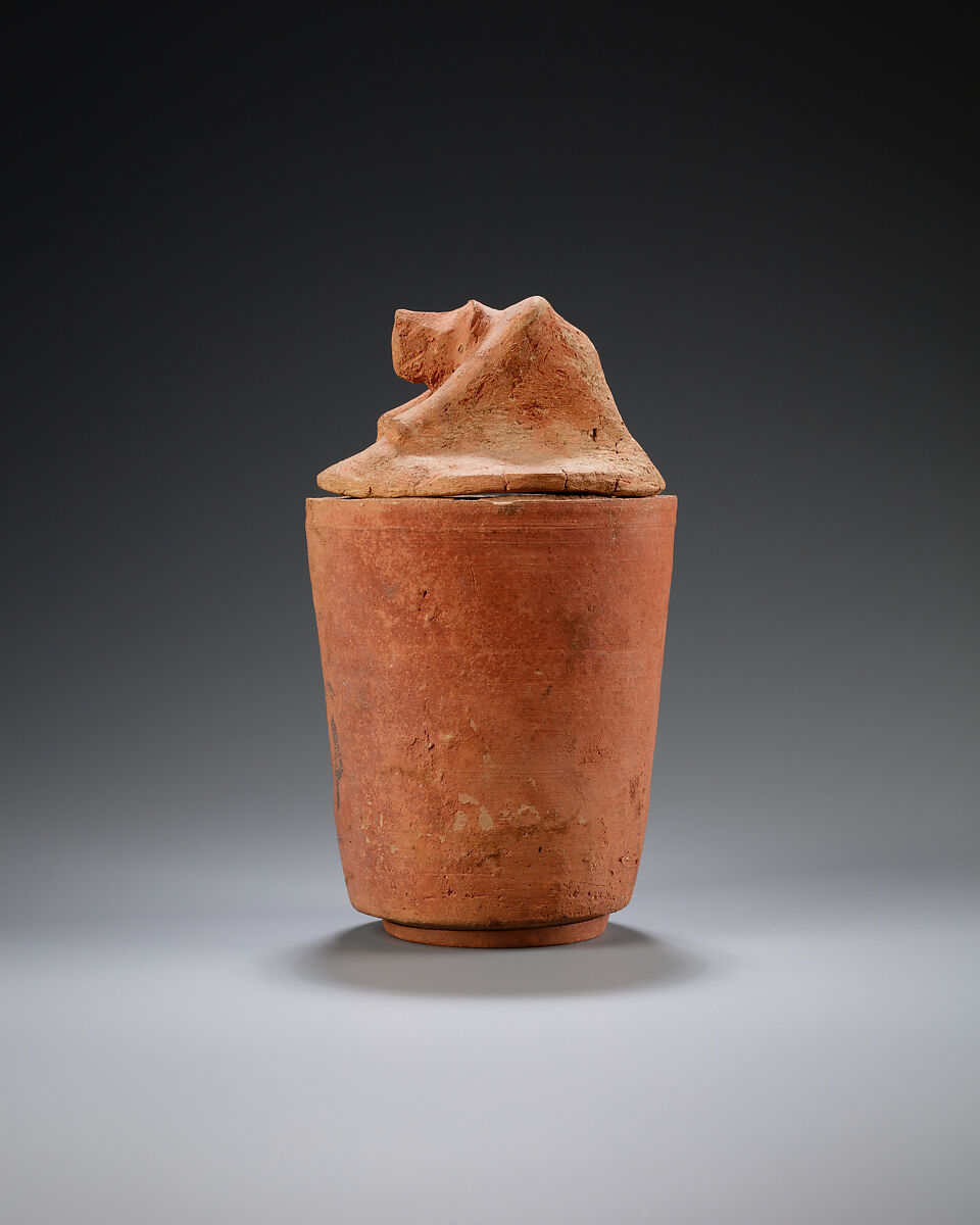 Canopic jar with baboon head, Pottery, paint