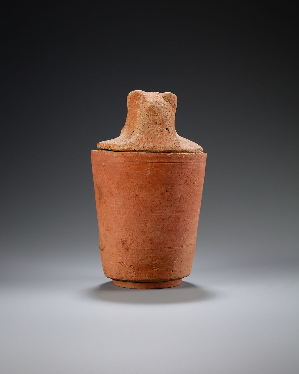 Canopic jar with baboon head, Pottery, paint