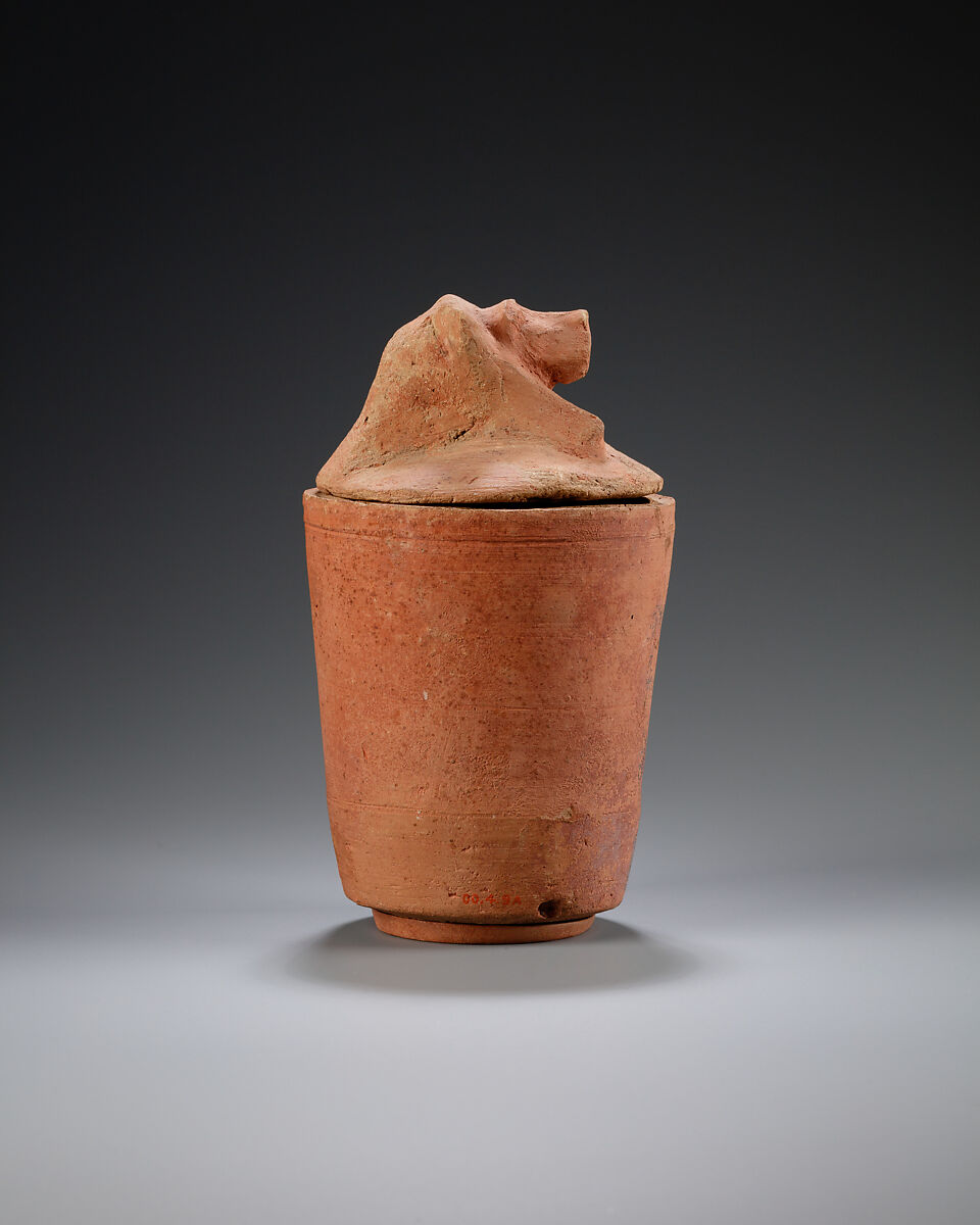 Canopic jar with baboon head, Pottery, paint