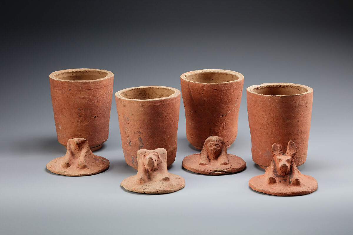 Canopic jar with baboon head, Pottery, paint