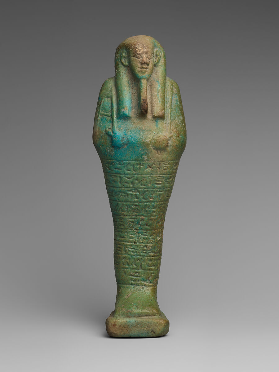 Shabti of the Treasurer of Lower Egypt Pa-abumeh, called Psamtik-seneb, Faience 