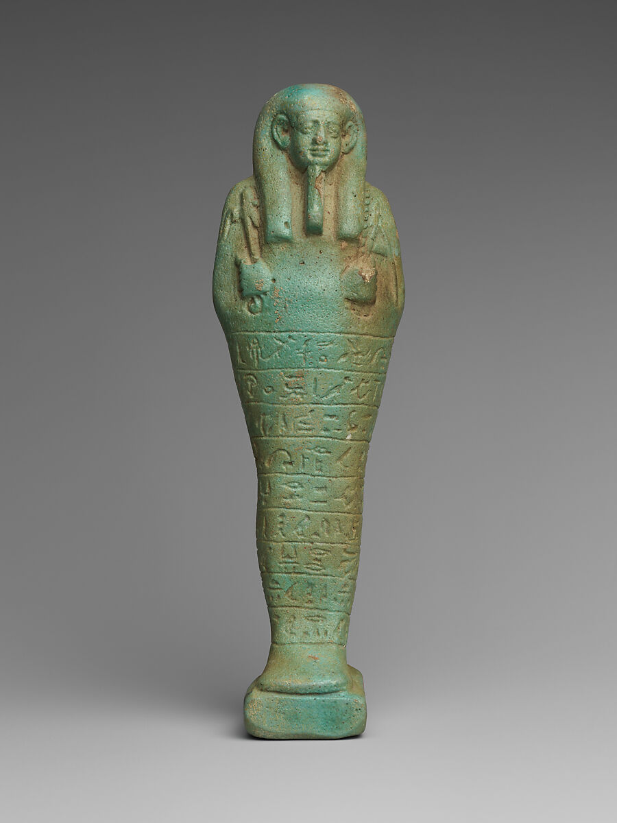 Shabti of the Treasurer of Lower Egypt Pa-abumeh, called Psamtik-seneb, Faience 