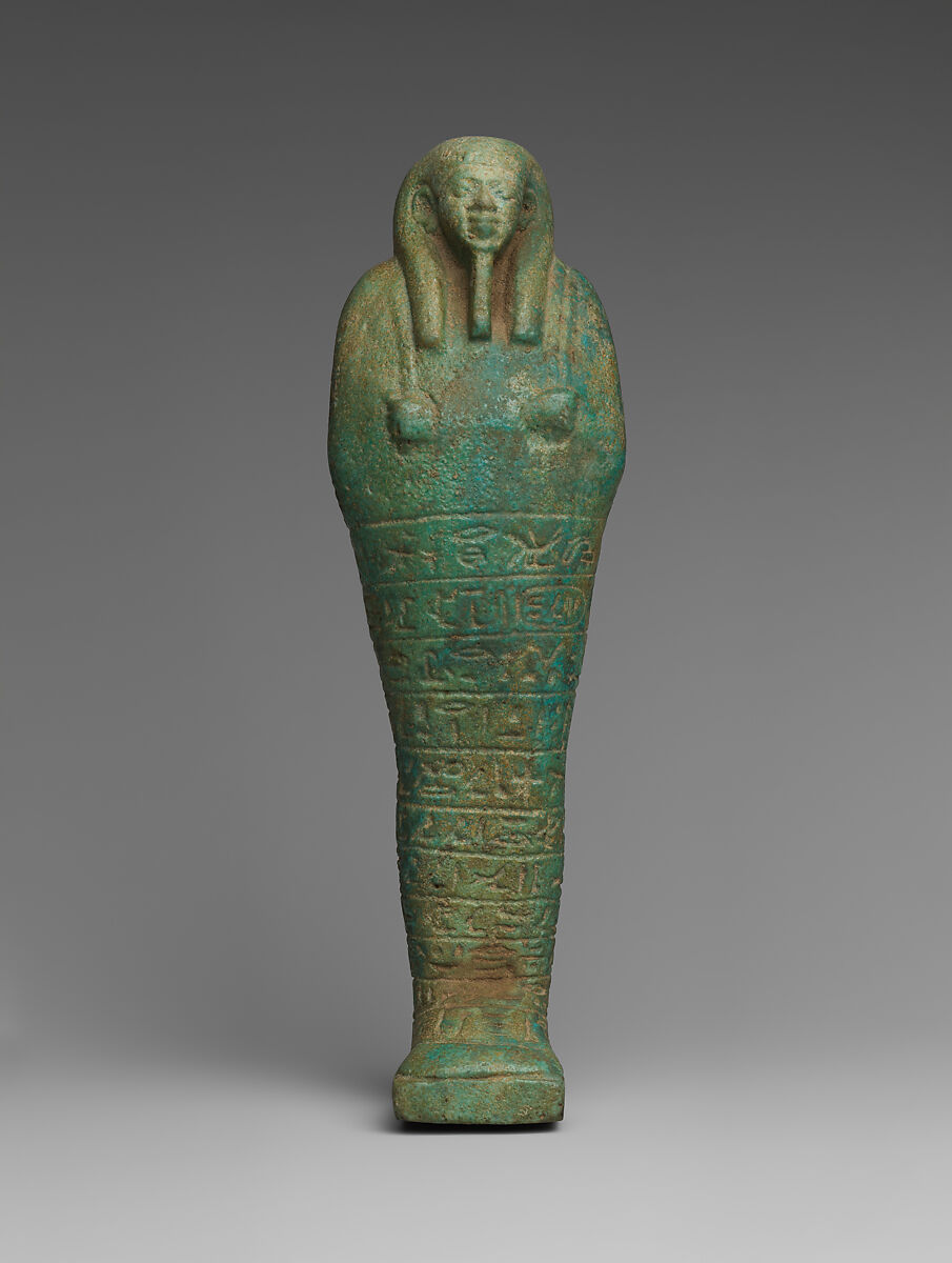 Shabti of the Treasurer of Lower Egypt Pa-abumeh, called Psamtik-seneb, Faience 