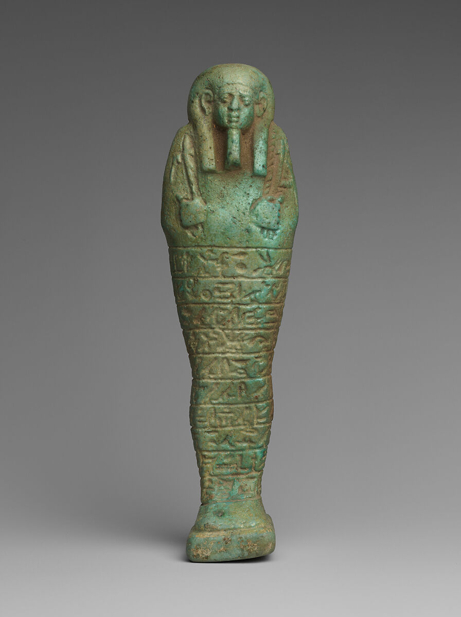 Shabti of the Treasurer of Lower Egypt Pa-abumeh, called Psamtik-seneb, Faience 