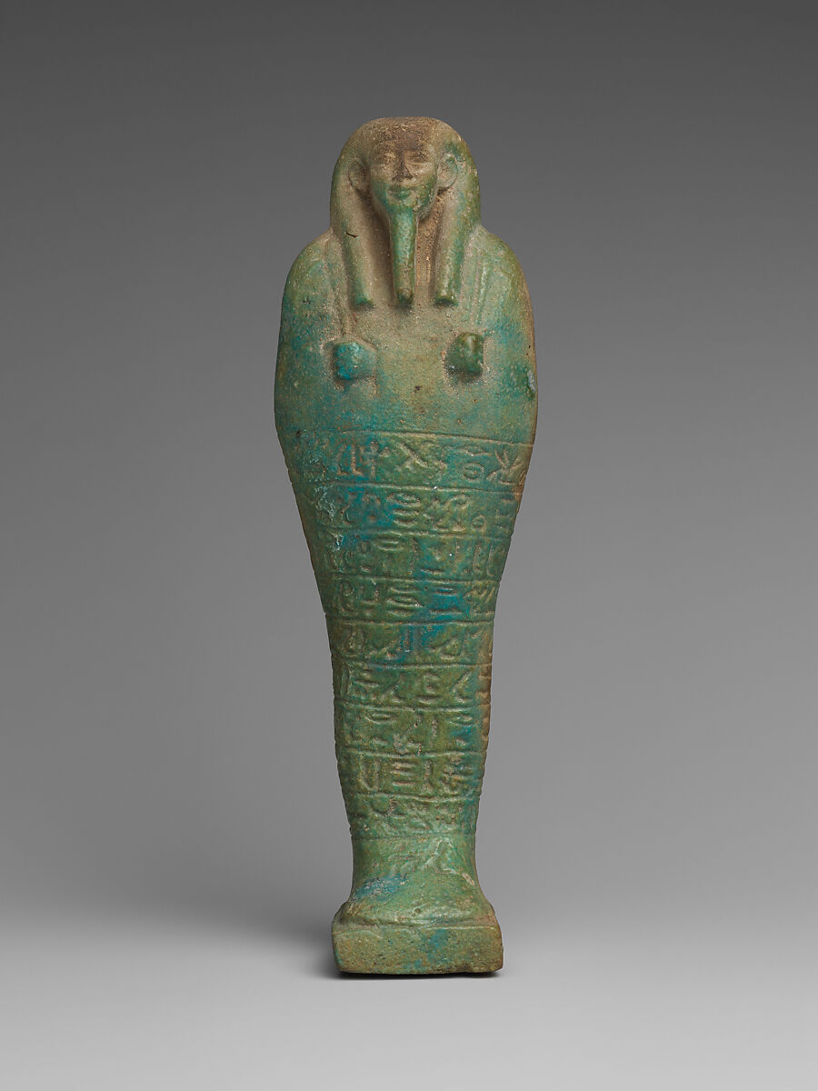 Shabti of the Treasurer of Lower Egypt Pa-abumeh, called Psamtik-seneb, Faience 