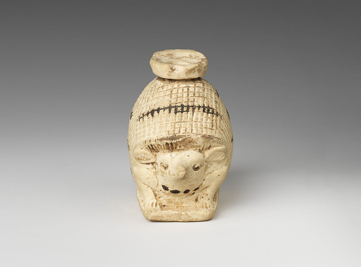 Aryballos (perfume jar) in the form of hedgehog, Faience