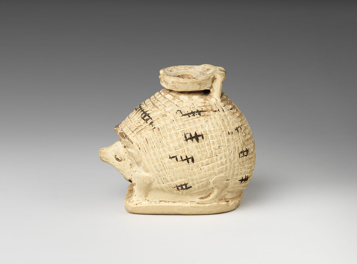Aryballos (perfume jar) in the form of hedgehog, Faience