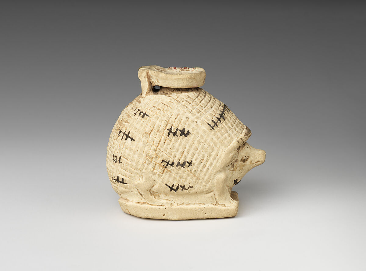 Aryballos (perfume jar) in the form of hedgehog, Faience 