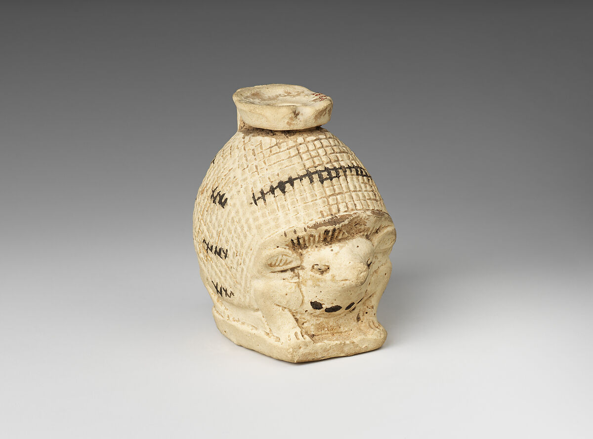 Aryballos (perfume jar) in the form of hedgehog, Faience