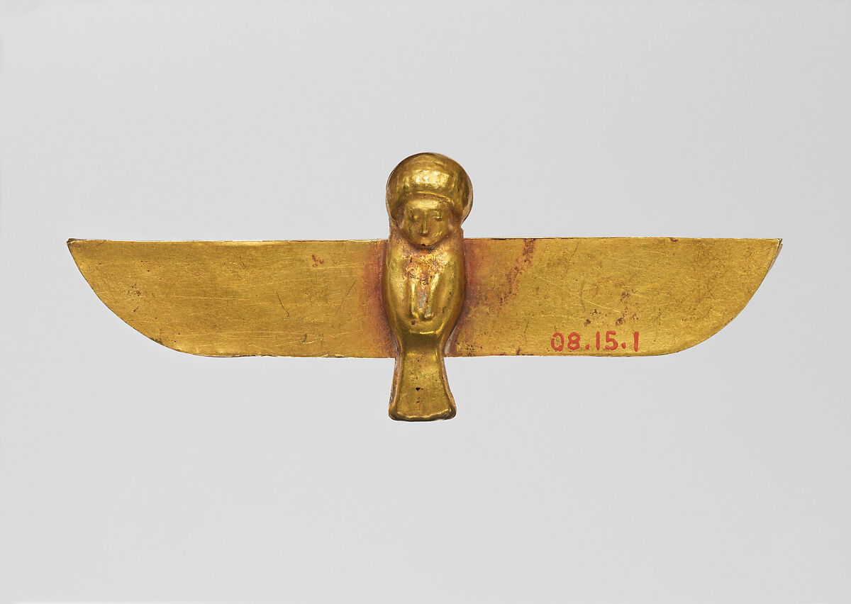 Ba Bird Amulet, Gold, lapis, faience 