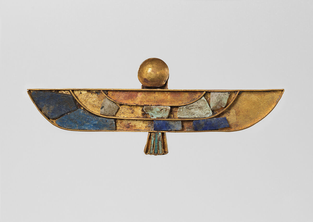 Ba Bird Amulet, Gold, lapis, faience
