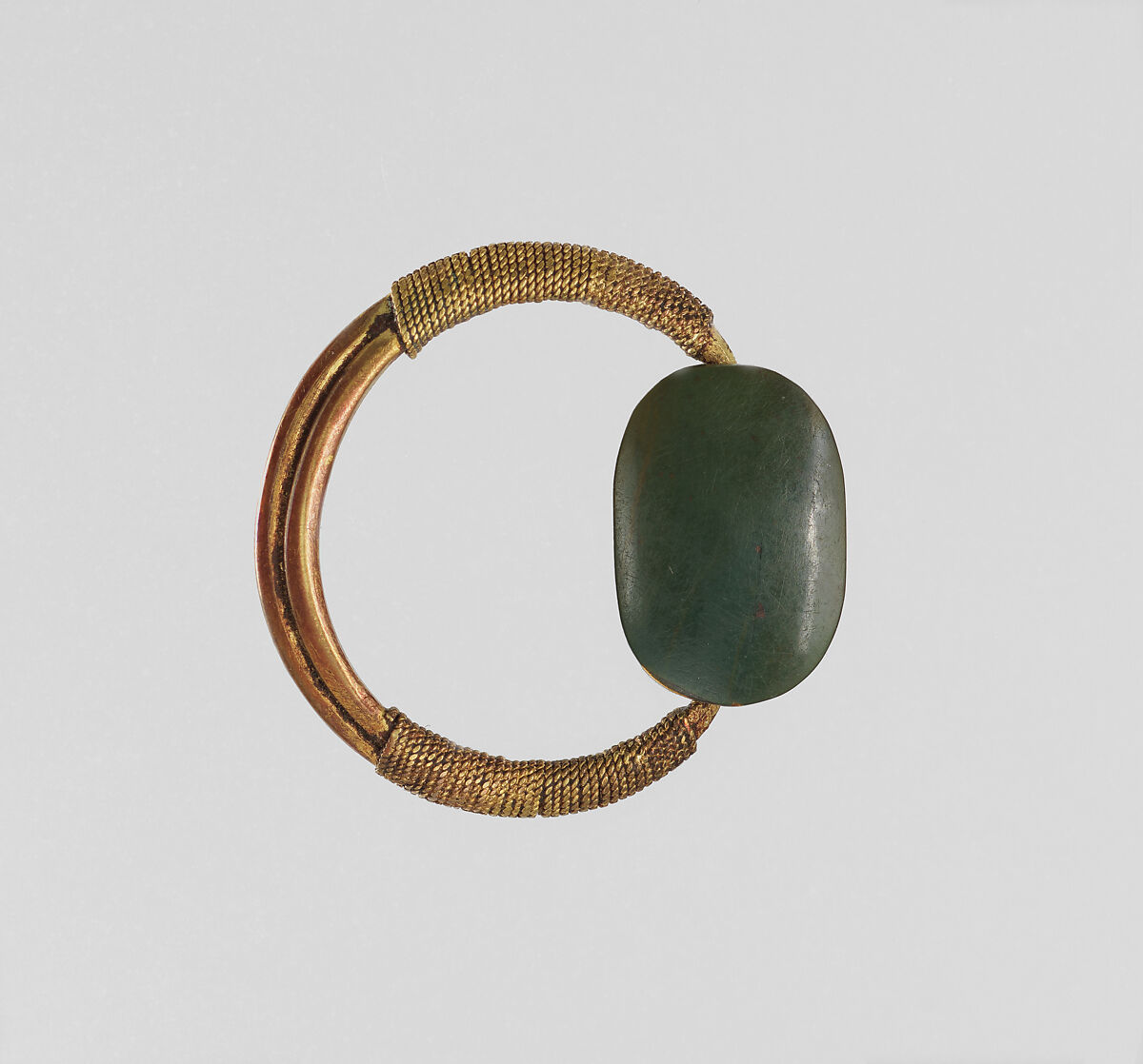 Ring, scarab, Gold, green stone
