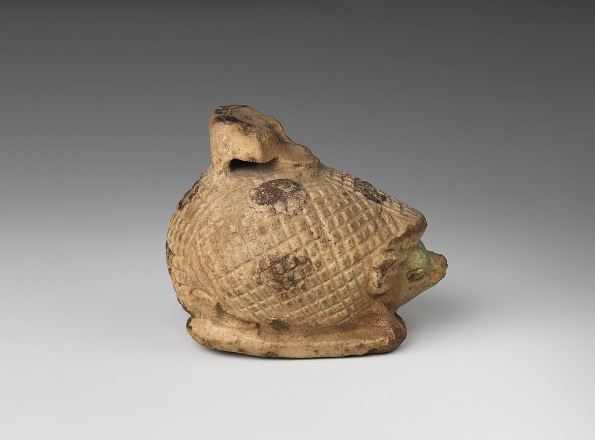 Aryballos (perfume jar) in the form of a hedgehog, Faience