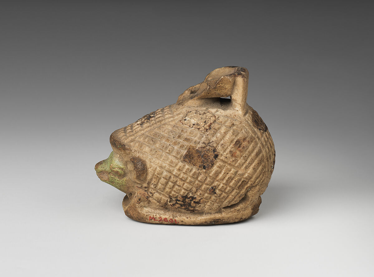 Aryballos (perfume jar) in the form of a hedgehog, Faience 