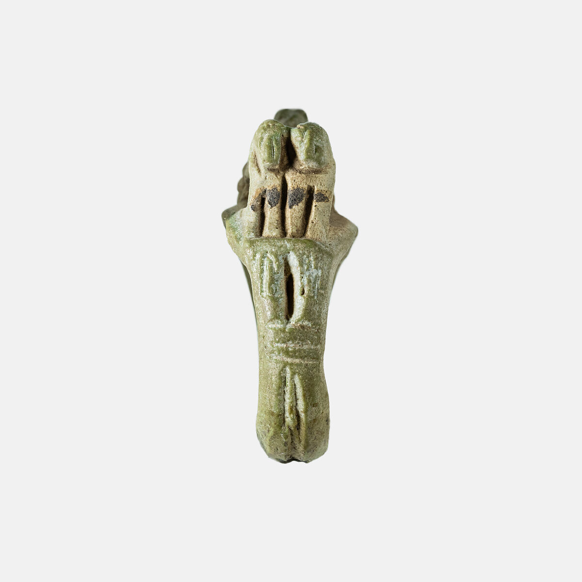 Ring with a bezel in the form of a baboon in a chariot pulled by two lions, Faience