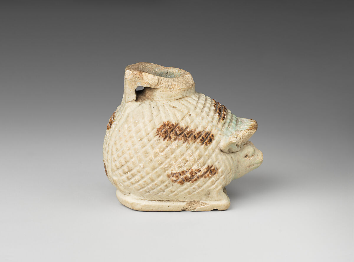 Aryballos (perfume jar) in the form of a hedgehog, Faience 