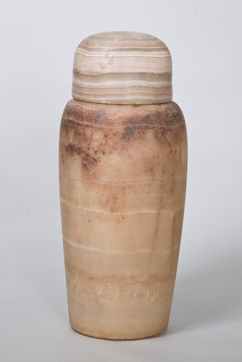 Canopic jar lid, Travertine (Egyptian alabaster)