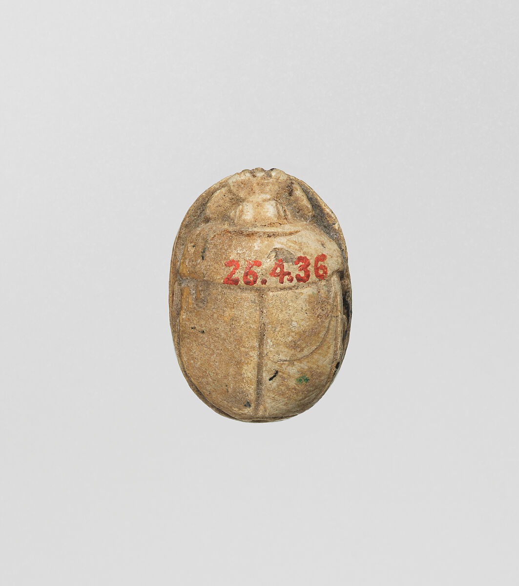 Scarab, Faience, traces of green glaze