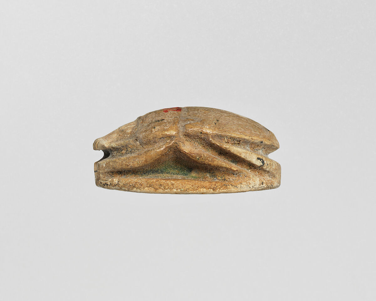 Scarab, Faience, traces of green glaze