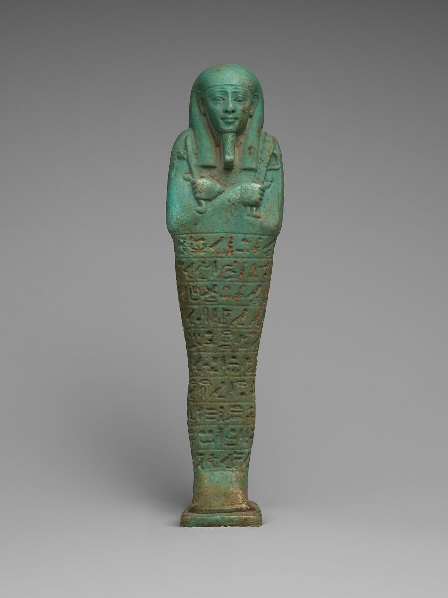 Shabti of the Commander of the Royal Fleet Tjanenhebu, Faience 