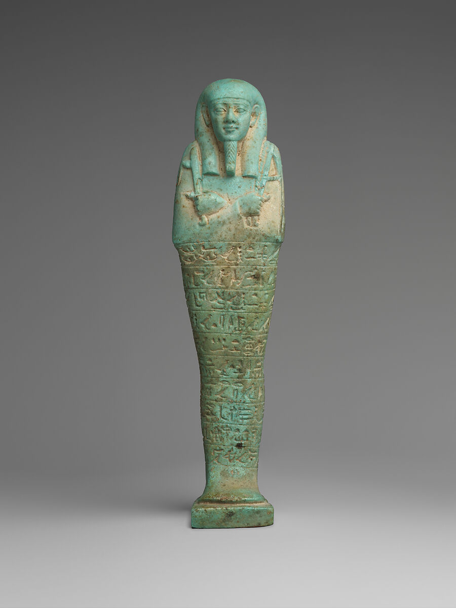 Shabti of the Commander of the Royal Fleet Tjanenhebu, Faience 