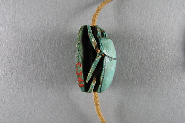Scarab, Glazed blue steatite, ancient string