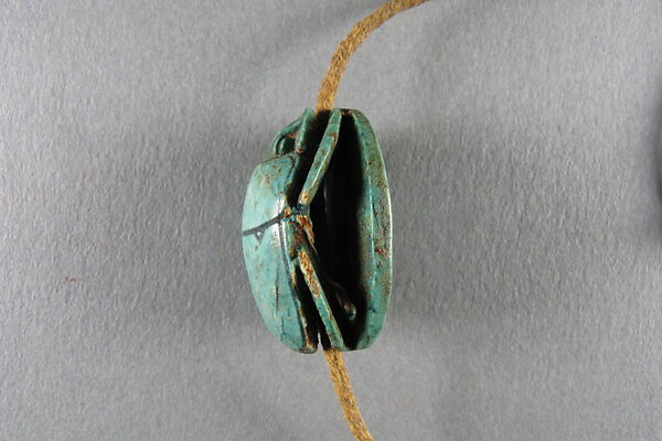 Scarab, Glazed blue steatite, ancient string