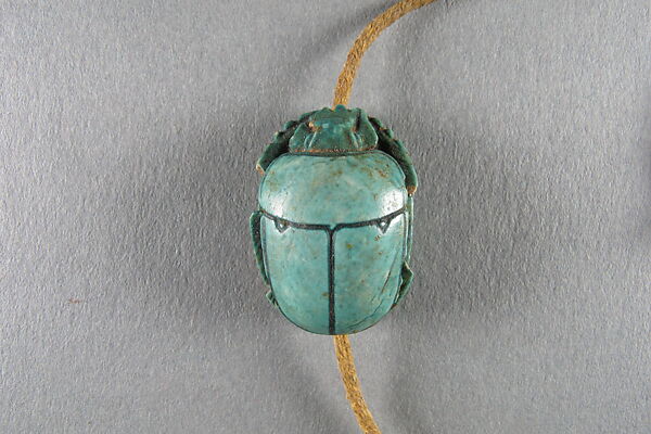 Scarab, Glazed blue steatite, ancient string