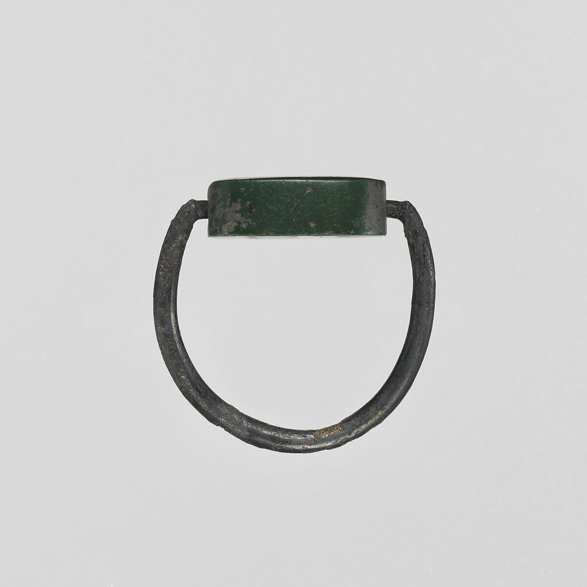 Signet ring, Green jasper plaque on silver ring