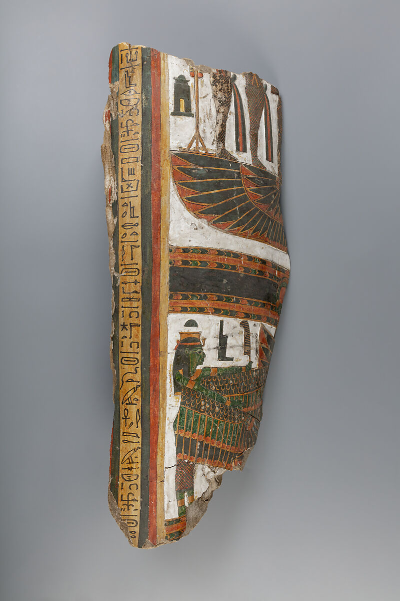 Cartonnage fragment inscribed for the Singer of Amun Shepenaset, Wood, paste, paint 